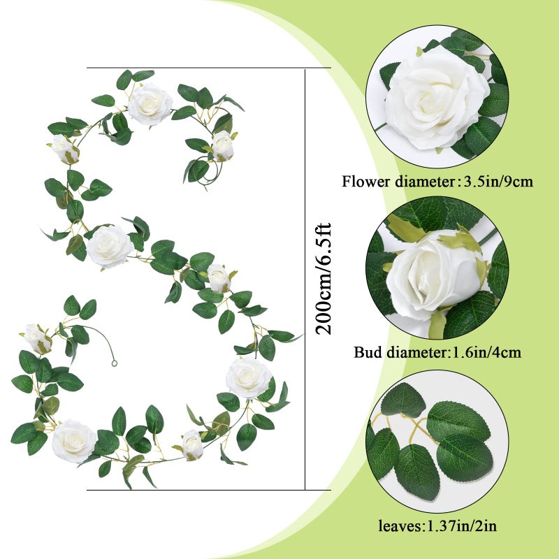 U'Artlines 3 Pack Artificial White Rose Vines Floral Garlands Total 19.5 Ft Fake Vine Silk Flower Garland for Indoor Outdoor Home Wedding Arch Garden Wall Decoration - Image 3